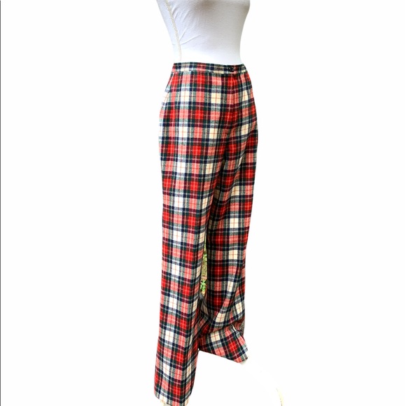 Vintage Pendleton Red Plaid 100% Wool Wide Leg High Waisted Pants Youth 13-14 - Picture 8 of 12